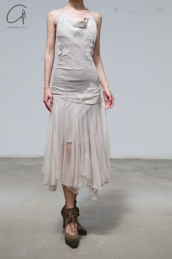 Marc Le Bihan open back tulle lace dress France MLB-21222-BEIGE